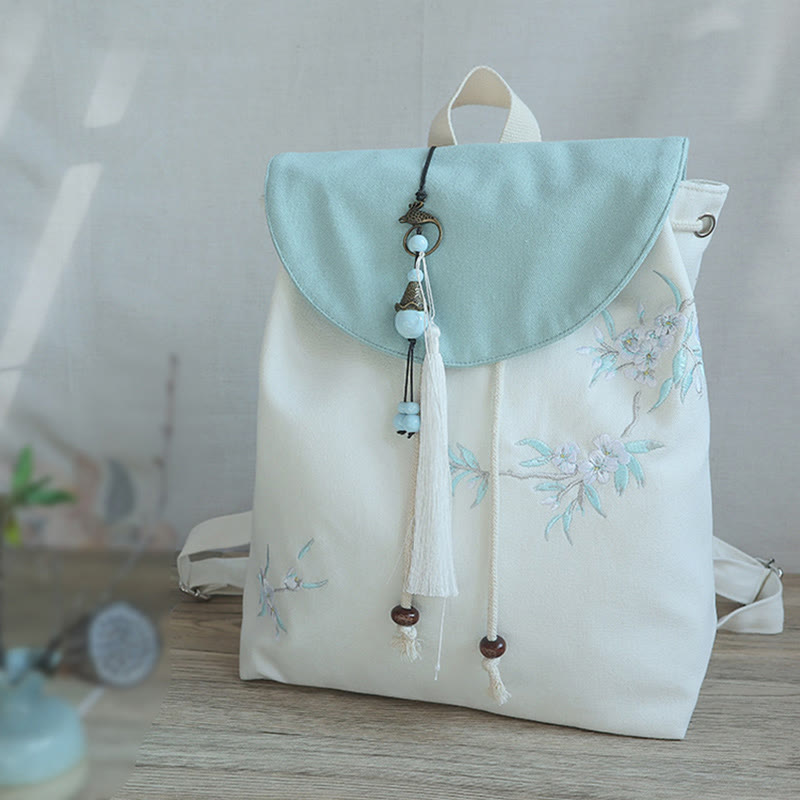 Mochila de lona de gran capacidad bordada hecha a mano con Buddha Stones