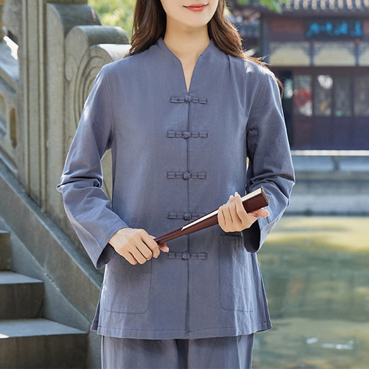Conjunto de ropa de lino y algodón para mujer, uniforme de oración, meditación, Yoga, práctica Zen espiritual , Buddha Stones - Azul - US18, UK/AU22, EU50 (6XL) - image 8