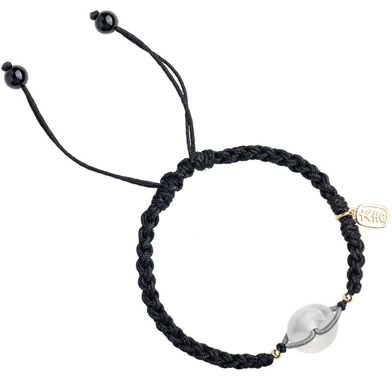 Pulsera de hilo positivo con hebilla de paz redonda de calcedonia con Buddha Stones