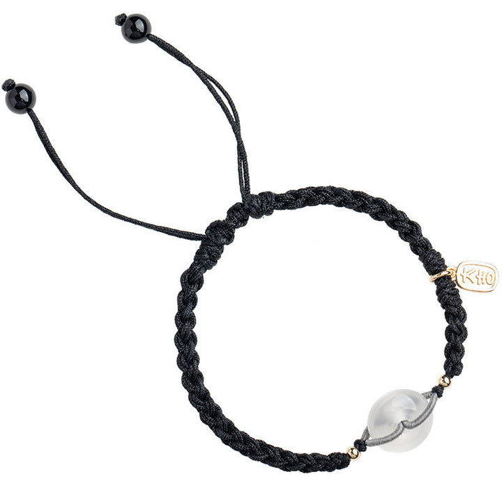 Pulsera de hilo positivo con hebilla de paz redonda de calcedonia con Buddha Stones