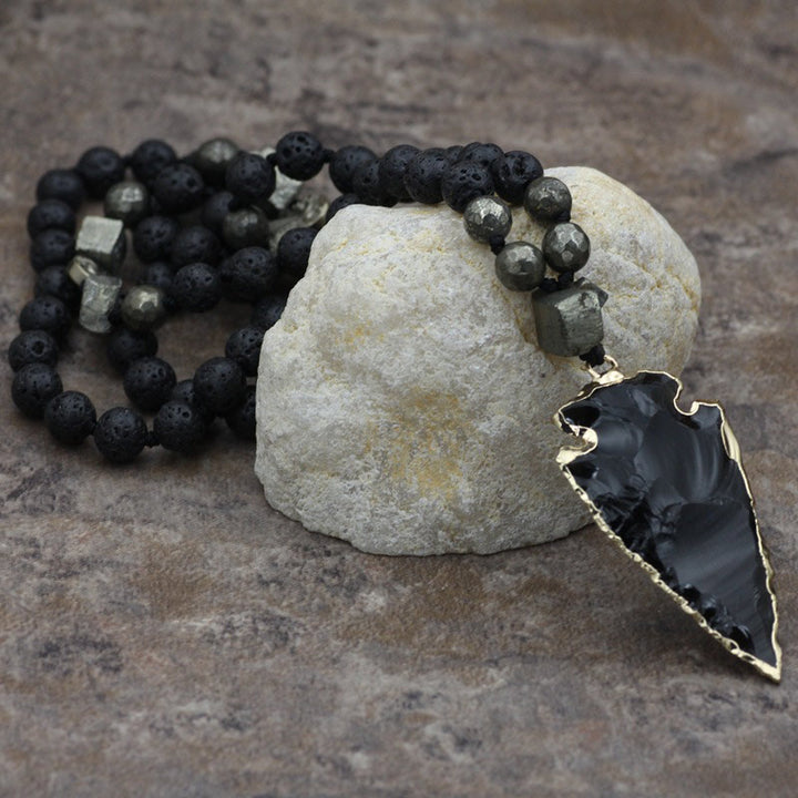 Buddha Stones Roca de Lava Natural Yoga Meditación Collar Flecha Colgante