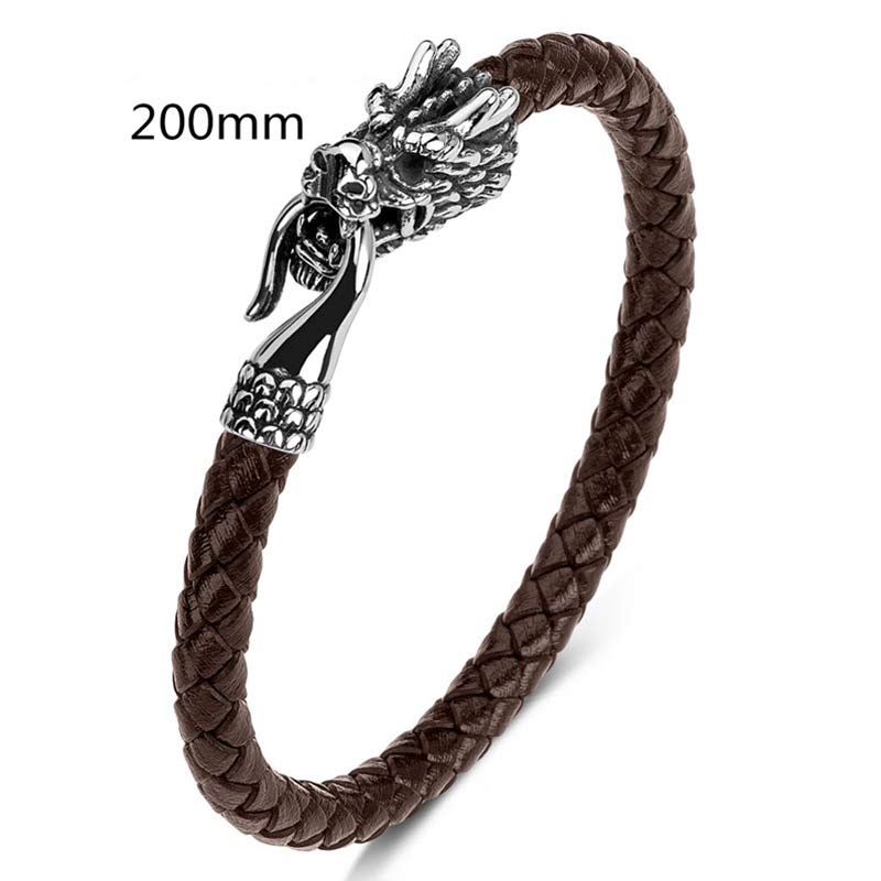 Pulsera de la suerte con protección de acero titanio y dragón de Buddha Stones - Marrón - 200 mm - image 23