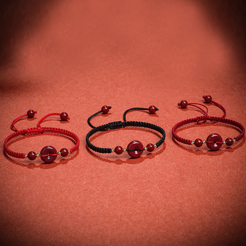 Pulsera de cuerda de bendición con hebilla de paz de cinabrio natural con Buddha Stones