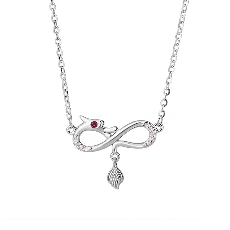 Colgante de plata de ley 999 con Buddha Stones, diseño del año del dragón, con nudo sin fin, colgante de cola