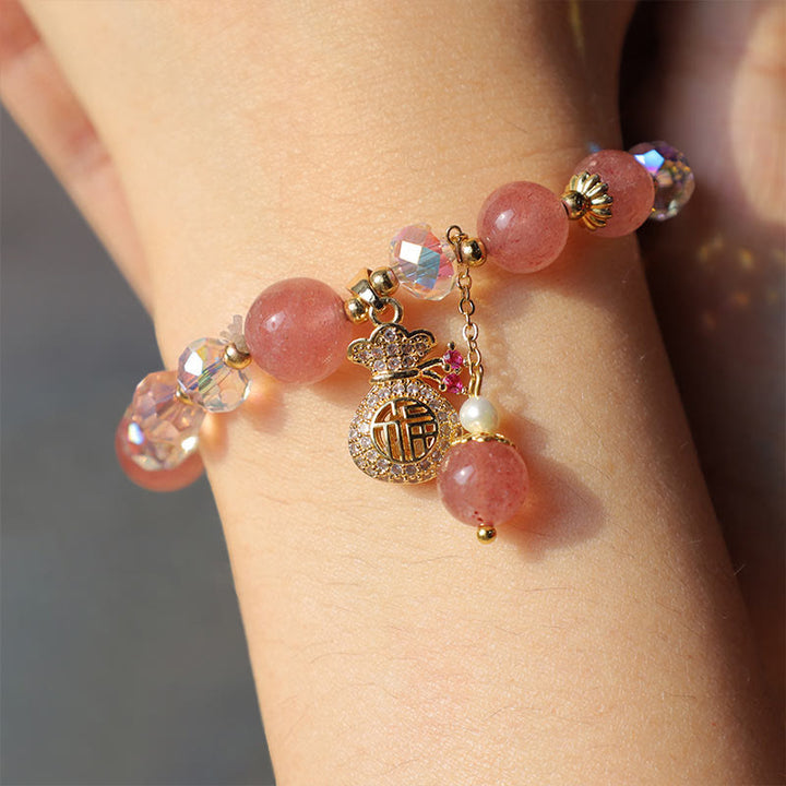 Pulsera positiva con dije para bolsa de dinero con cristal de cuarzo fresa Natural y Buddha Stones