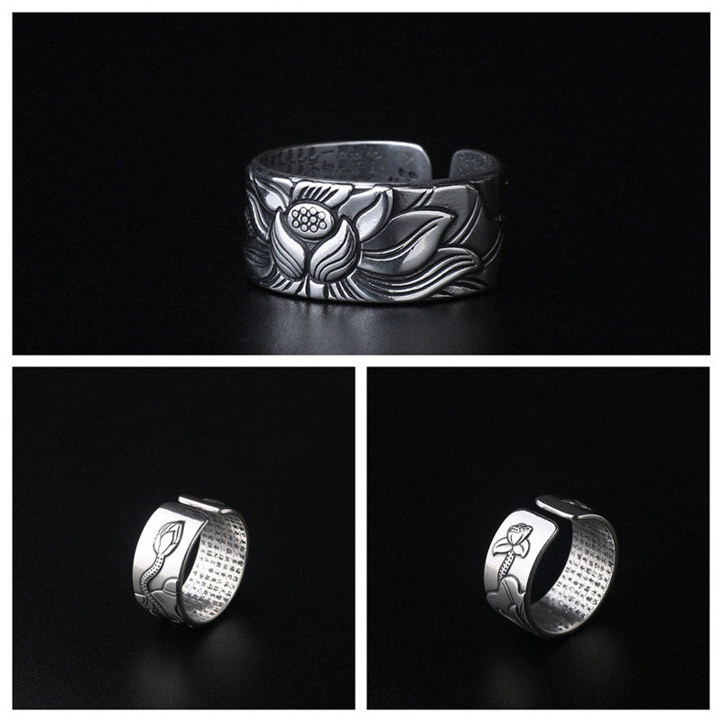 Anillo de iluminación de cobre blanco de loto tibetano con Buddha Stones