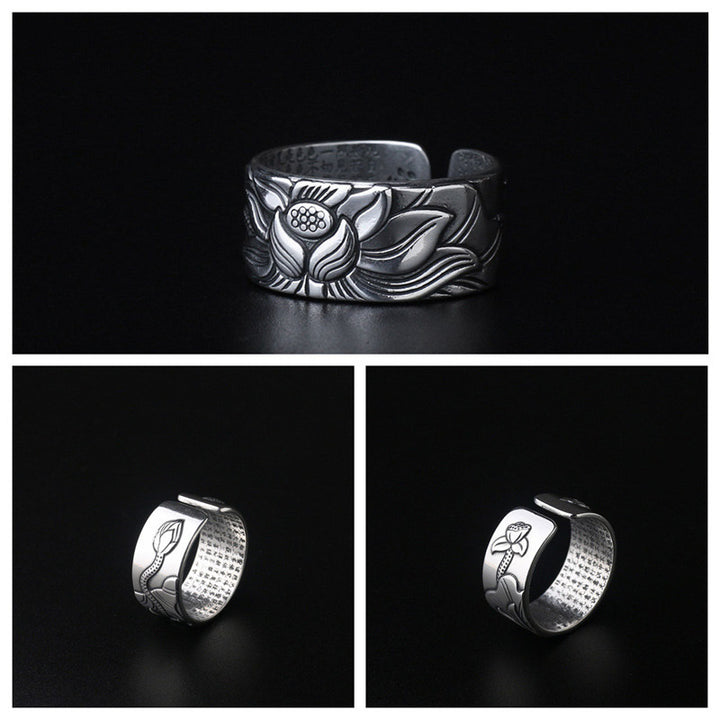 Anillo de iluminación de cobre blanco de loto tibetano con Buddha Stones