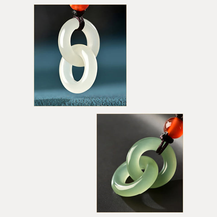 Buddha Stones Natural Hetian cian Jade blanco Jade doble paz hebilla éxito collar colgante