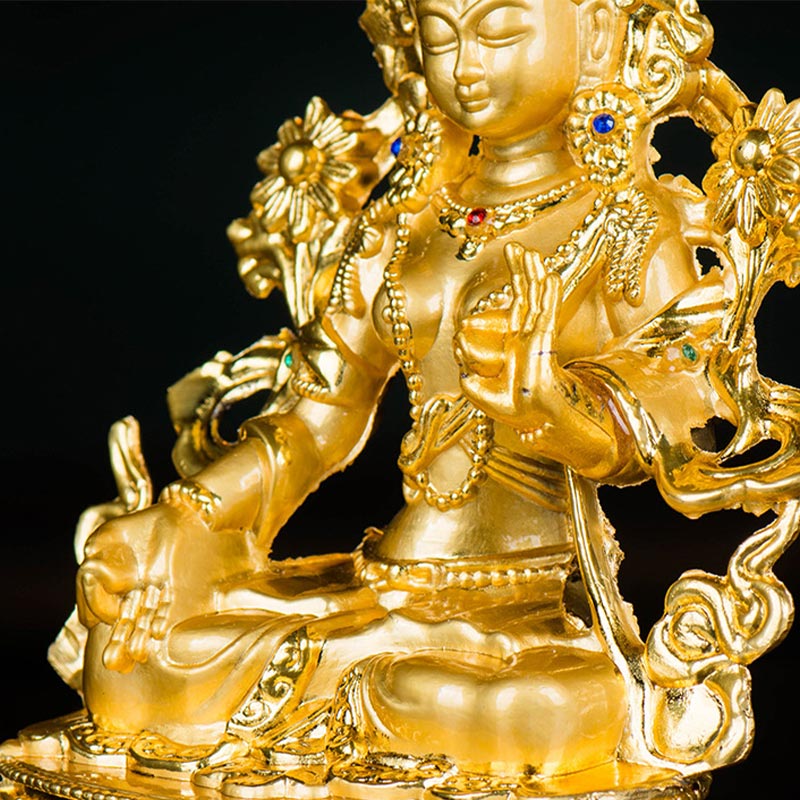 Decoración de estatua chapada en oro con protección de esperanza de Tara Blanca Bodhisattva