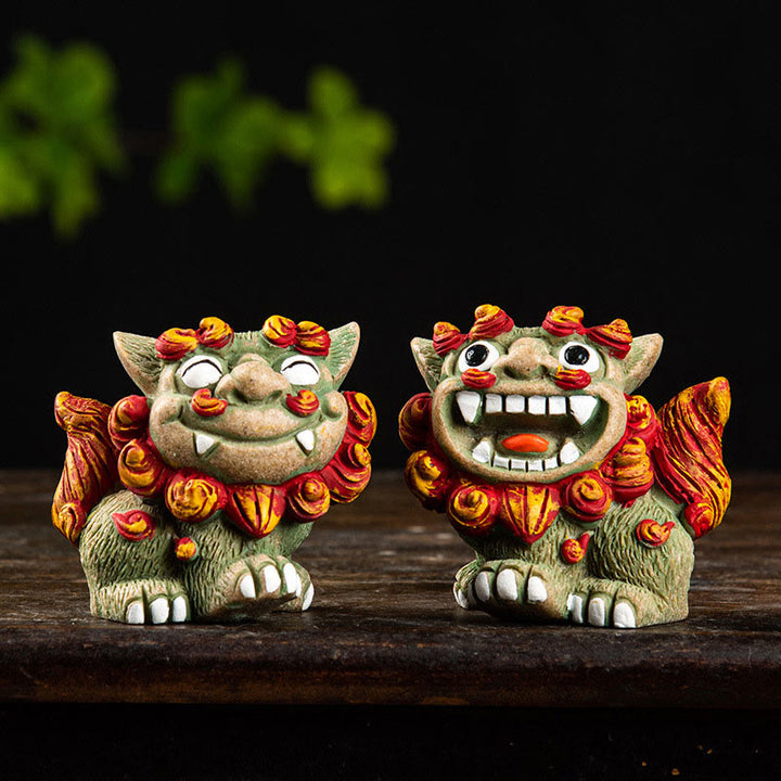 Buddha Stones, pequeño par de perros León Fu Foo, protegen del mal, decoración de resina para el hogar