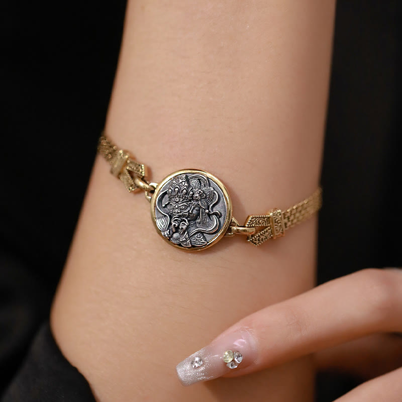 Pulsera de protección de bendición de la diosa de la riqueza Zakiram de plata de ley 925 tibetana con Buddha Stones
