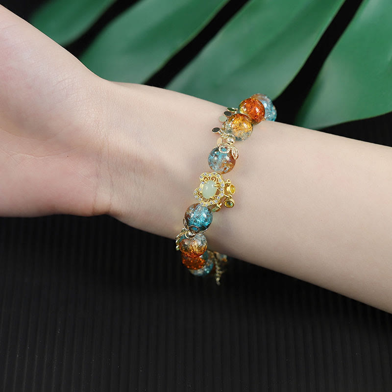 Pulsera de la fortuna con dijes de cerradura china con cuentas de vidrio Liuli coloridas de Buddha Stones