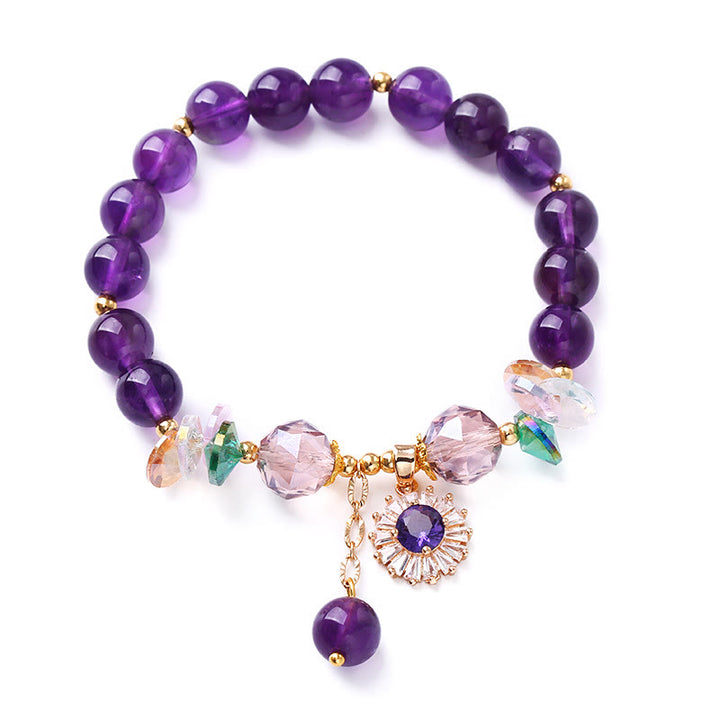 Pulsera con dije espiritual curativo del sol con circonita y amatista natural
