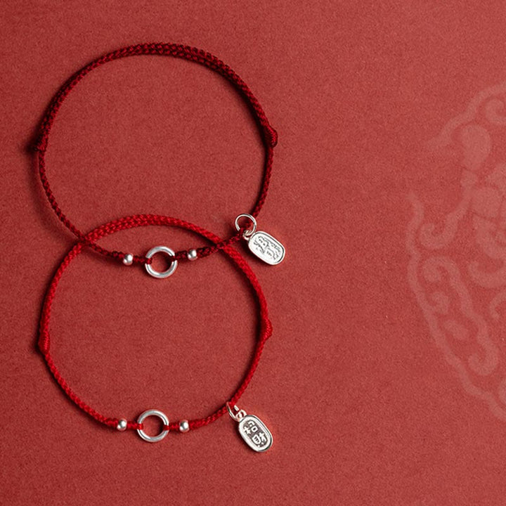 Pulsera de hilo rojo con hebilla de loto, paz, alegría, suerte, fortuna, plata de ley 925 , Buddha Stones