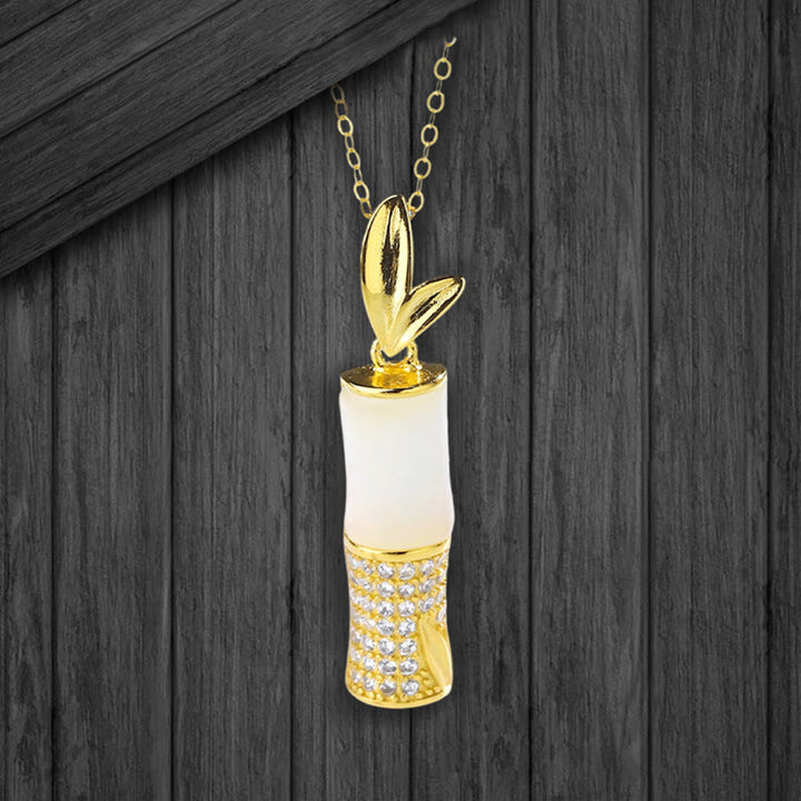 Colgante de collar de felicidad de bambú de jade blanco hetiano de plata de ley 925 con Buddha Stones