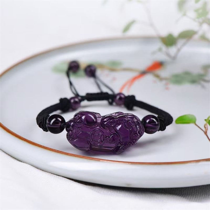 Pulsera de riqueza de monedas de obsidiana natural, amatista, citrino, PiXiu Cooper, Buddha Stones