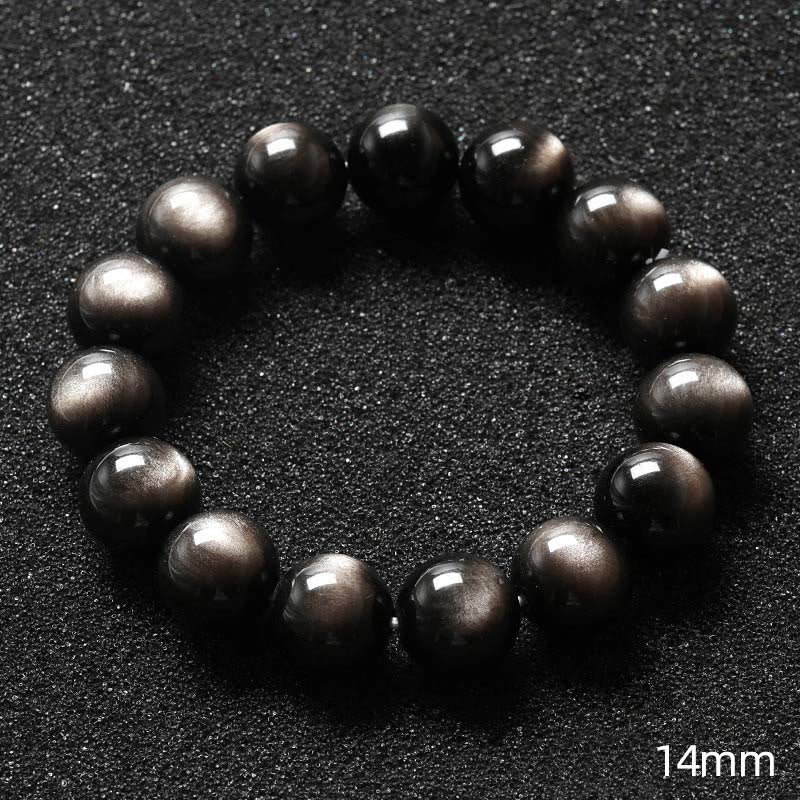 Pulsera de protección calmante de obsidiana brillante de plata natural con Buddha Stones