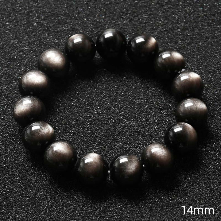 Pulsera de protección calmante de obsidiana brillante de plata natural con Buddha Stones