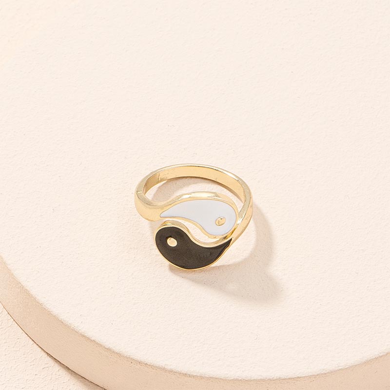 Anillo de pareja de bendición ajustable con símbolo de Yin Yang