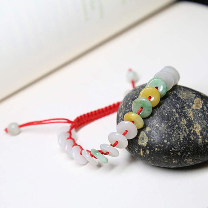 Pulsera de tejido de hilo rojo de la suerte de jade redondo con Buddha Stones
