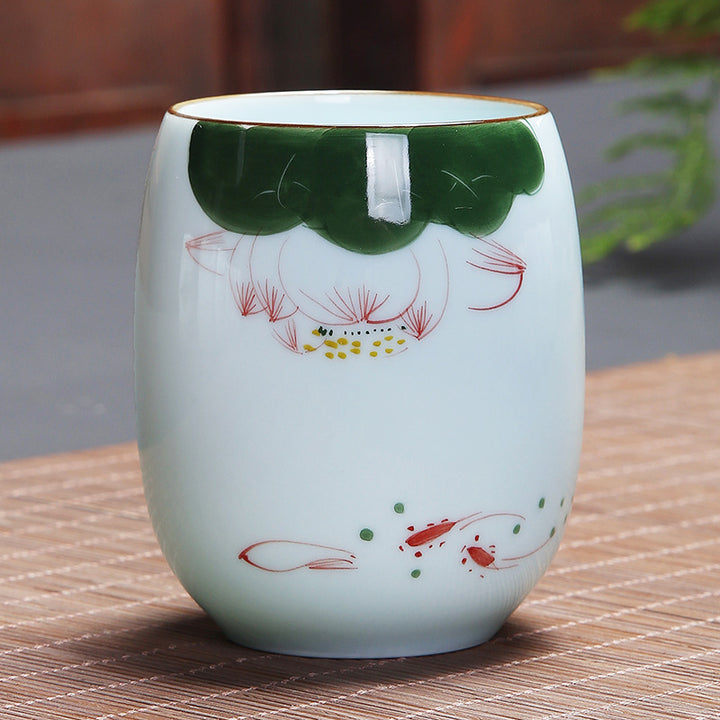Taza de té de cerámica con Buddha Stones, pez Koi, paisaje de loto, diente de león, flor de peonía, taza de té de Kung Fu