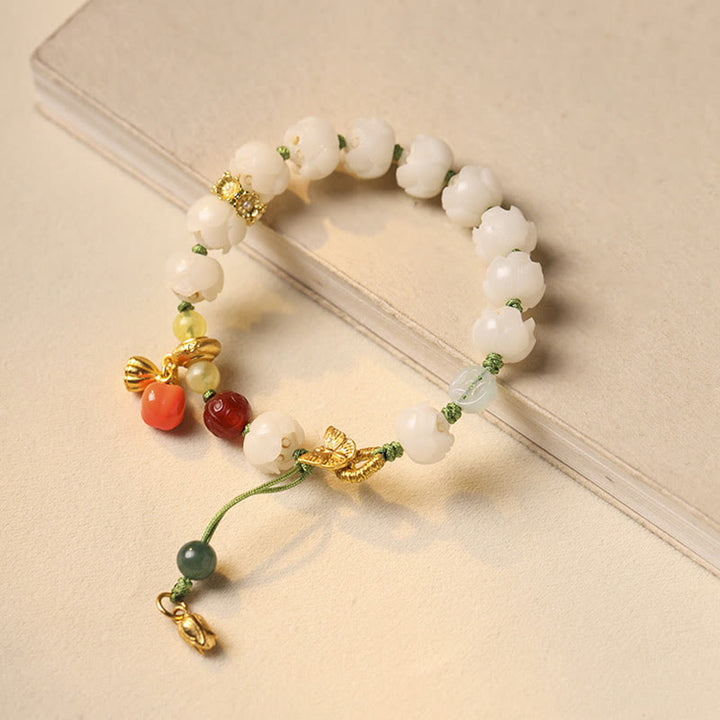 Pulsera de armonía de paz con cuentas de calabaza de loto y semillas de Bodhi naturales de Buddha Stones