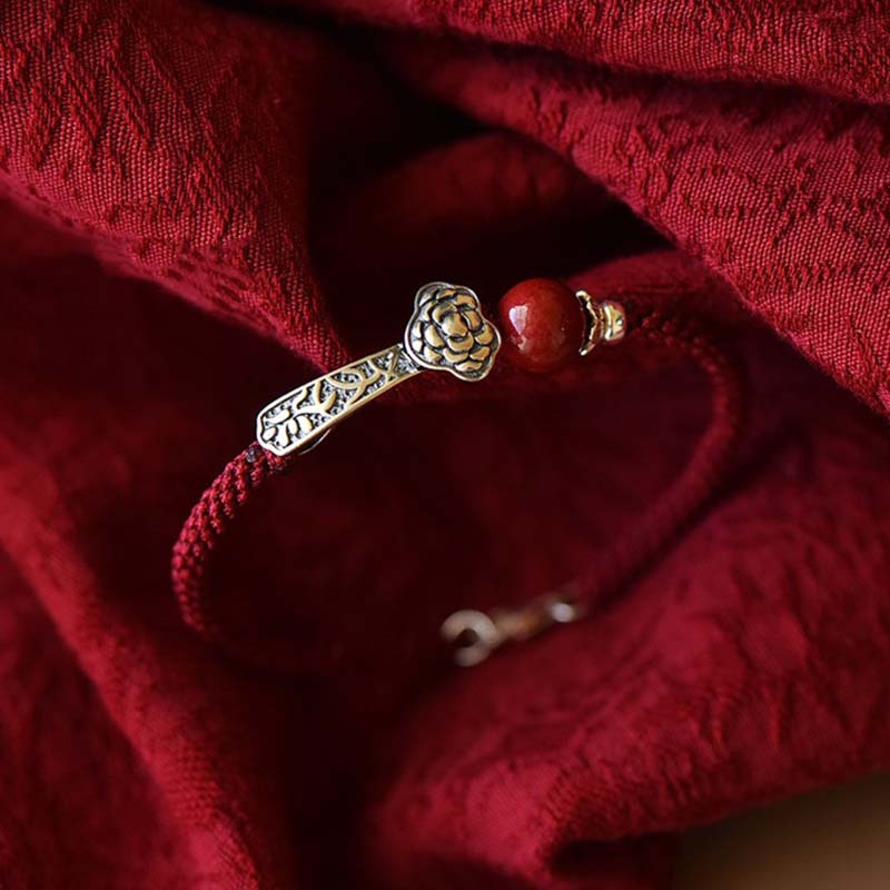 Pulsera de hilo de bendición de cinabrio de plata de ley 925 con Buddha Stones