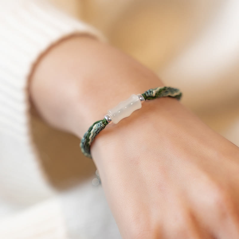 Pulsera de cuerda de fuerza de suerte y riqueza con nudo de reencarnación de bambú blanco