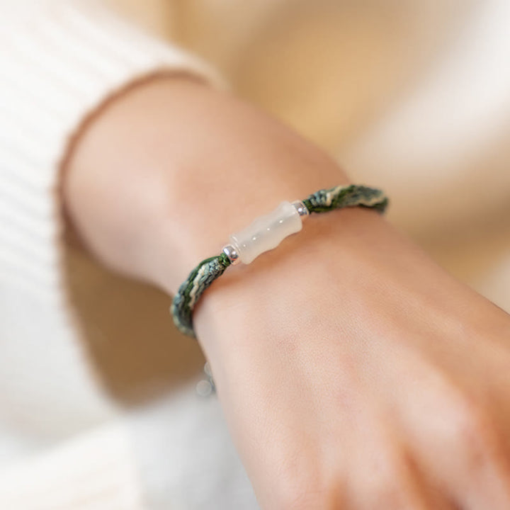 Pulsera de cuerda de fuerza de suerte y riqueza con nudo de reencarnación de bambú blanco
