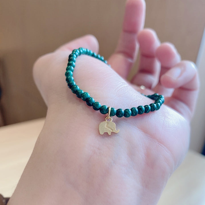 Pulsera con dijes antiansiedad de elefante de malaquita natural con Buddha Stones