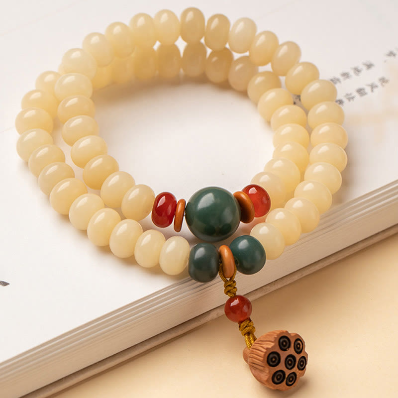 Pulsera de doble vuelta con diseño de vaina de loto y semillas de Bodhi de Buddha Stones