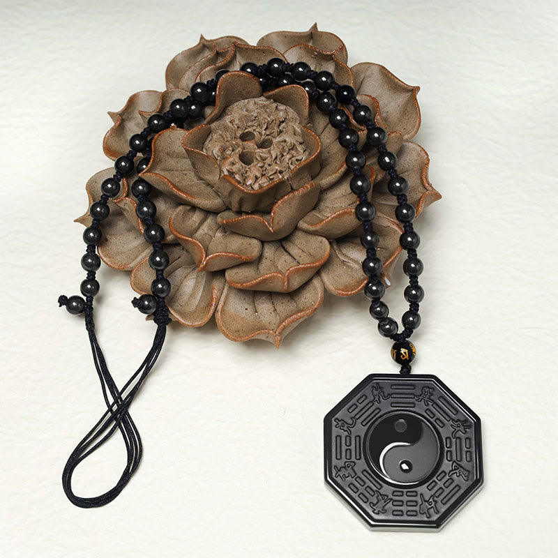 Collar con colgante Yin Yang de piedra de obsidiana negra con Buddha Stones - image 5