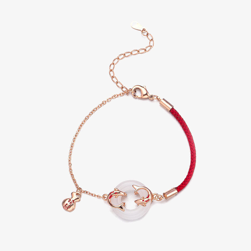 Pulsera con amuleto de la suerte , Buddha Stones, Jade blanco, doble pez Koi, hebilla de la paz, atrae la fortuna