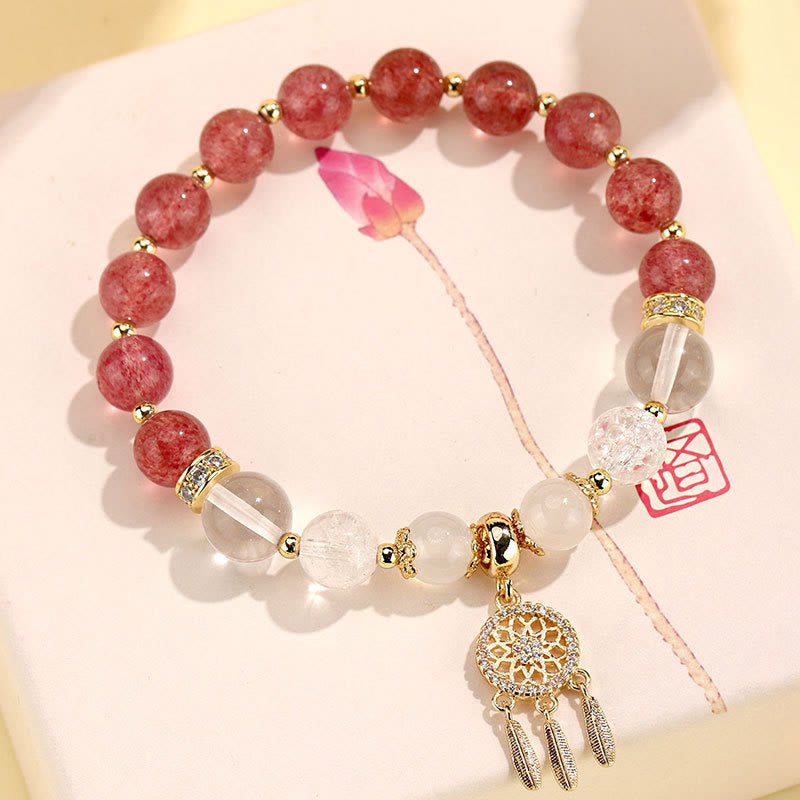 Pulsera curativa de atrapasueños de cristal de amatista, cuarzo, fresa verde, Buddha Stones