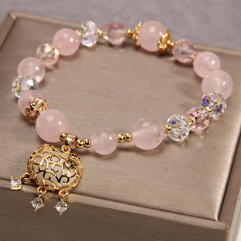 Pulsera de protección calmante de cristal rosa natural con Buddha Stones