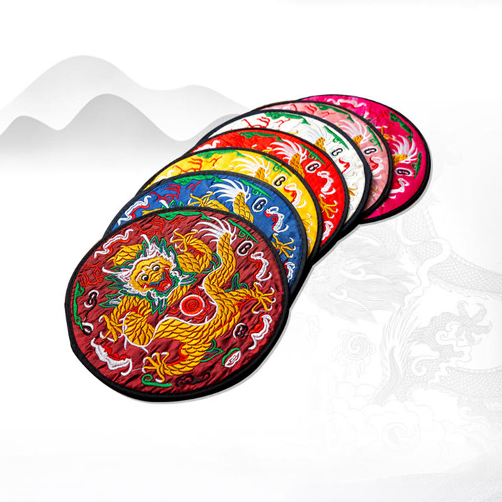 Tapete para taza de Bordado de dragón con Buddha Stones, posavasos para taza de té, tapete para té de Kung Fu