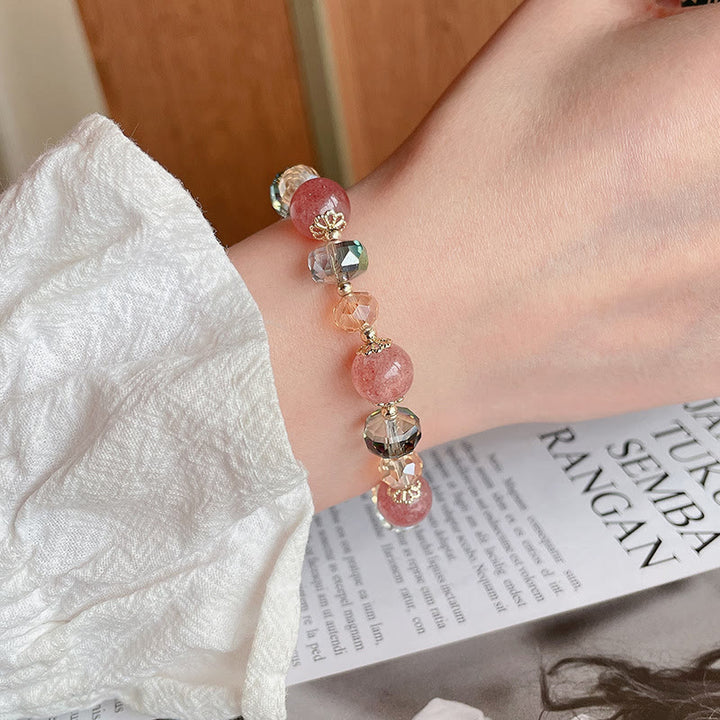 Pulsera positiva de cristal colorido de cuarzo fresa natural con Buddha Stones