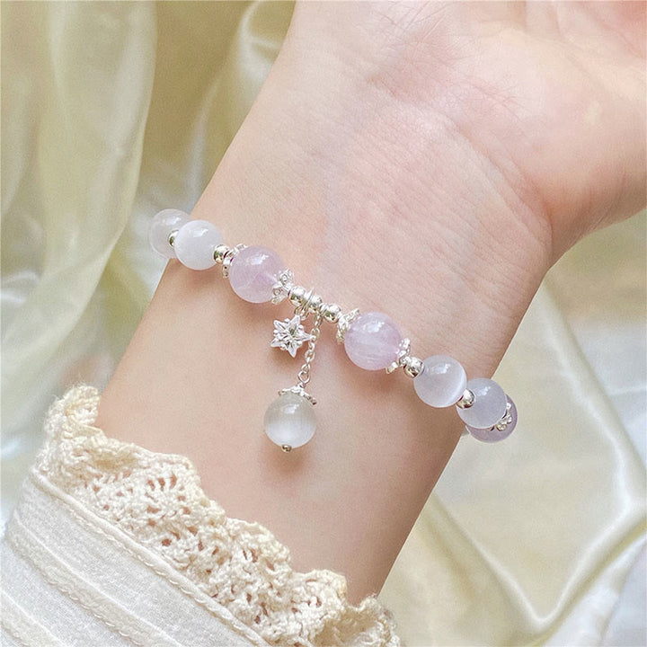 Pulsera de estrella de conciencia espiritual de ojo de gato de amatista natural de plata de ley 925 con Buddha Stones