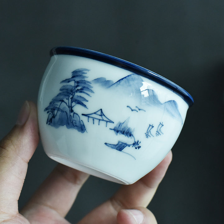 Buddha Stones Koi Flor de Loto Hoja Montañas Árbol Taza de Té de Cerámica Taza de Té Kung Fu 130ml