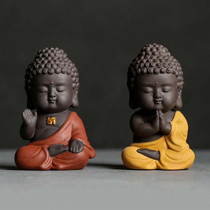 Buddha Stones Pequeño Buda Serenidad Arcilla Púrpura Decoración de Escritorio para el Hogar