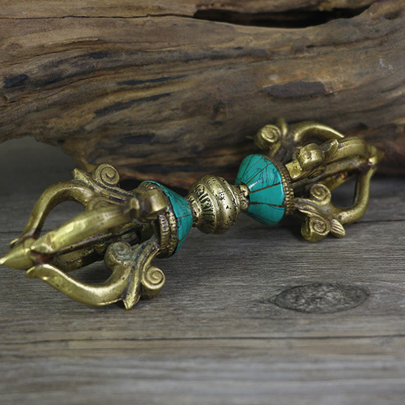 Buddha Stones tibetanas de cinco puntas Vajra Dorje hechas a mano, decoración de cobre de poder espiritual de Nepal - image 2