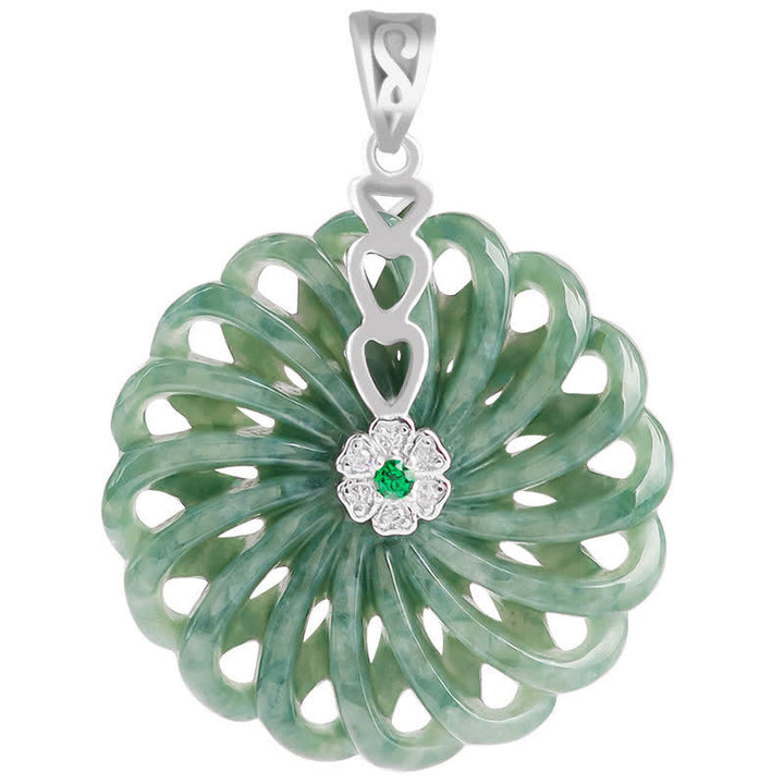 Collar con colgante de plata de ley 925 con Buddha Stones, jade redondo natural, hebilla de la paz, abundancia