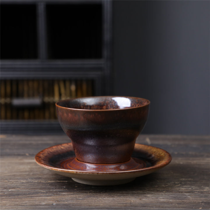 Taza de café de cerámica con diseño de planeta de Buddha Stones, taza de café y té de cerámica rugosa con platillo