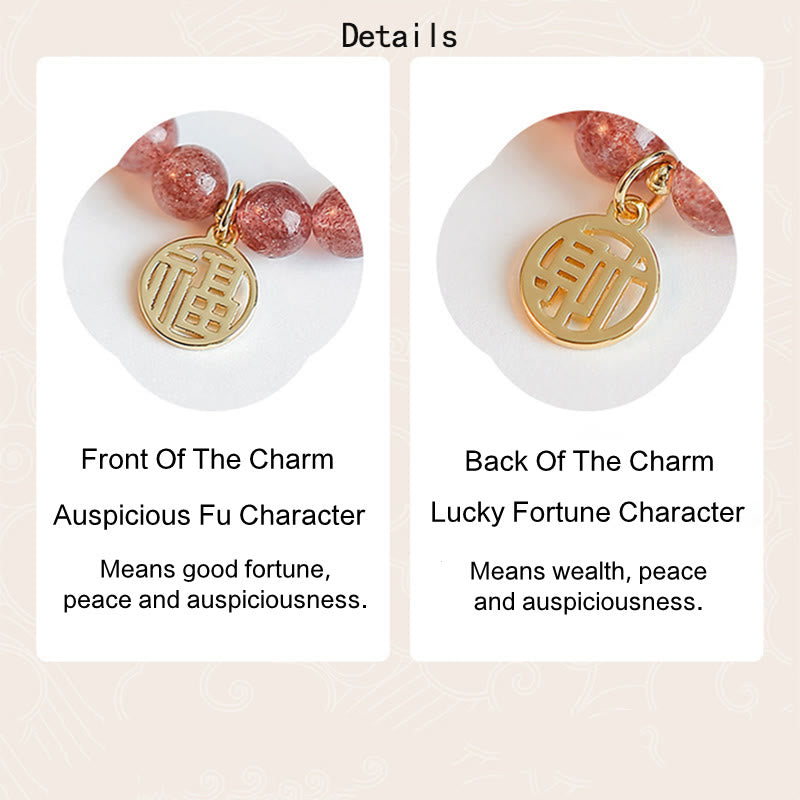 Pulsera con dije curativo de personaje Fu de cuarzo fresa chapado en oro de 14 quilates con Buddha Stones