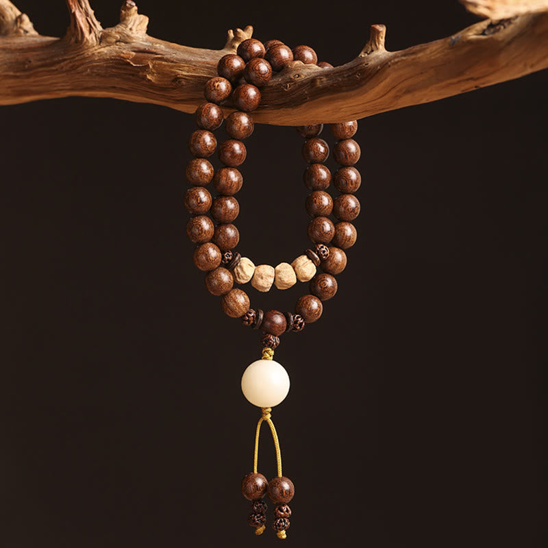 Pulsera de doble envoltura con Buddha Stones , sándalo, hoja pequeña, sándalo rojo, purificación de semillas Bodhi