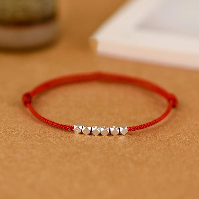 Tobillera con pulsera trenzada de hilo rojo de plata de ley 925 con Buddha Stones