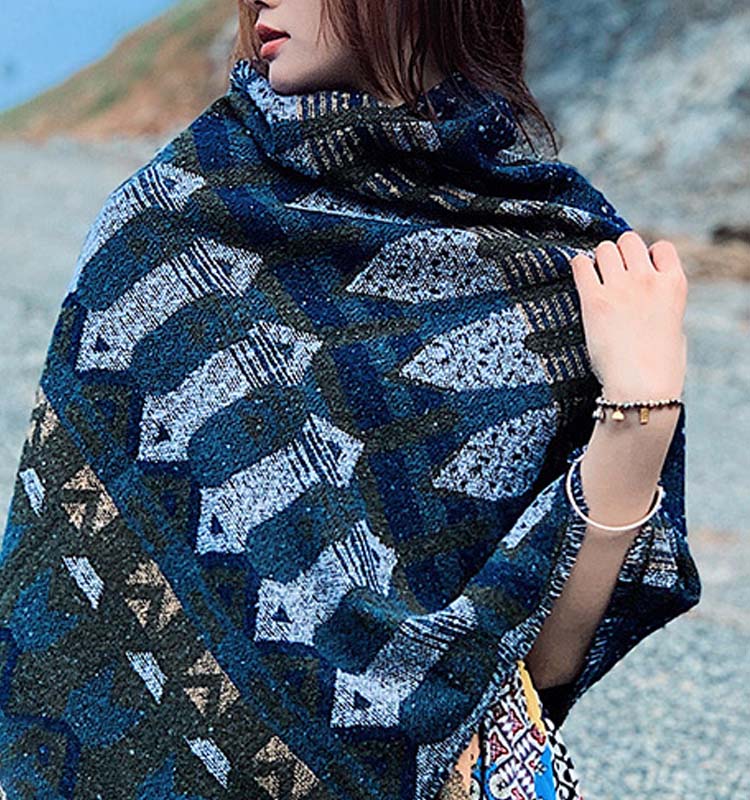 Mantón tibetano de Buddha Stones , patrón de geometría clásico, bufanda de viaje acogedora para invierno