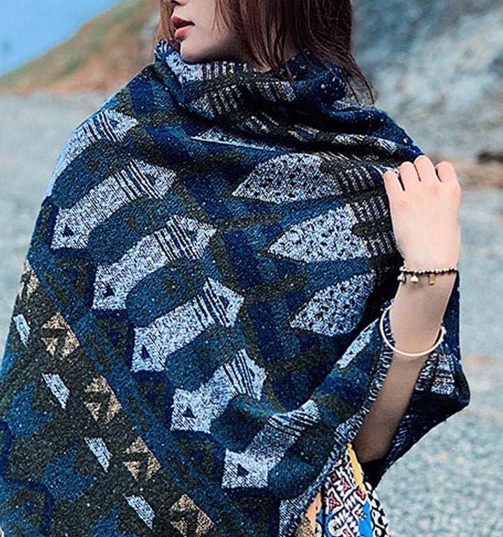 Mantón tibetano de Buddha Stones , patrón de geometría clásico, bufanda de viaje acogedora para invierno