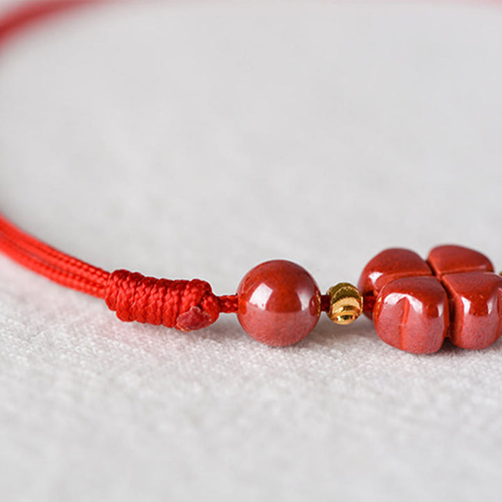Pulsera tobillera con Buddha Stones, trébol de cuatro hojas, cinabrio, bendición, calma