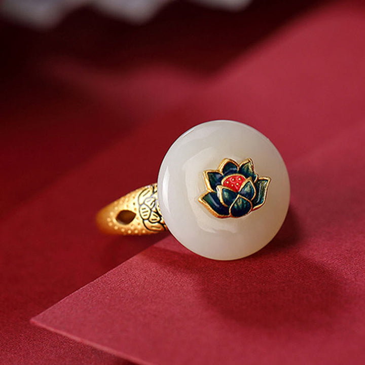 Juego de pendientes de anillo de la suerte de loto de jade hetiano chapado en plata de ley 925 con Buddha Stones